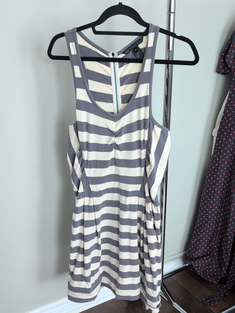 Marc By Marc Jacobs Striped Sleeveless Dress in Gray & Cream
